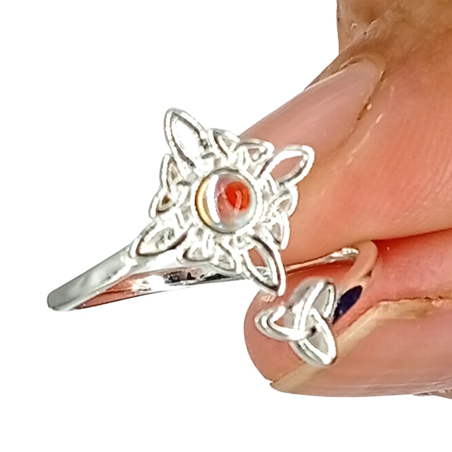 Anillo Nudo de Bruja Piedra Luna y Triqueta Plata Ajustable - Bisutería Lola C