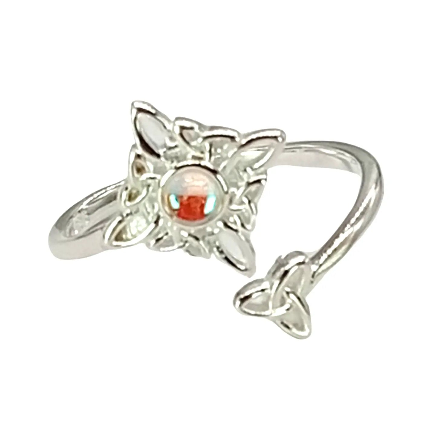 Anillo Nudo de Bruja Piedra Luna y Triqueta Plata Ajustable - Bisutería Lola E