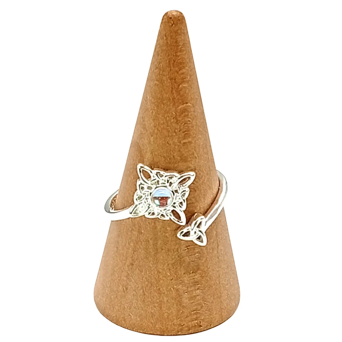 Anillo Nudo de Bruja Piedra Luna y Triqueta Plata Ajustable - Bisutería Lola A