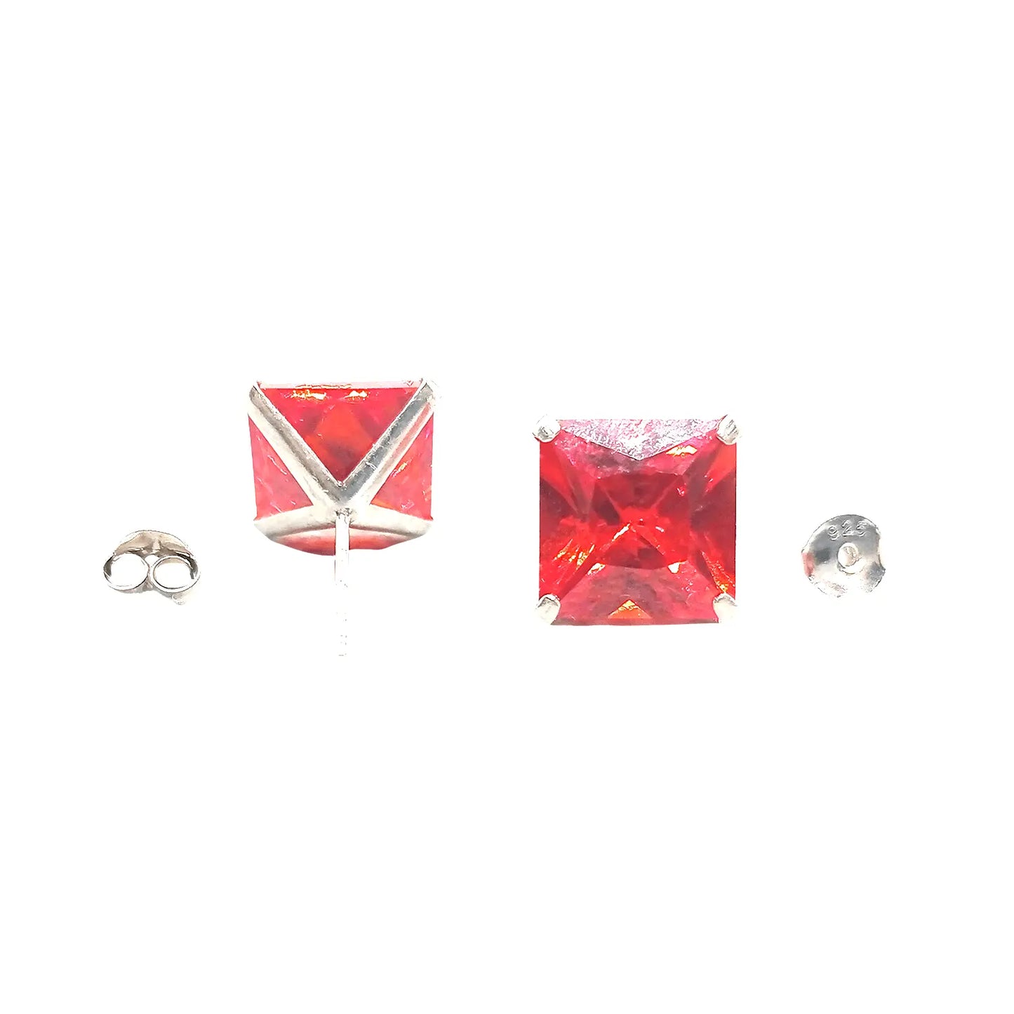 Aros Cuadrados de Zircón Rojo – Plata Italiana 925