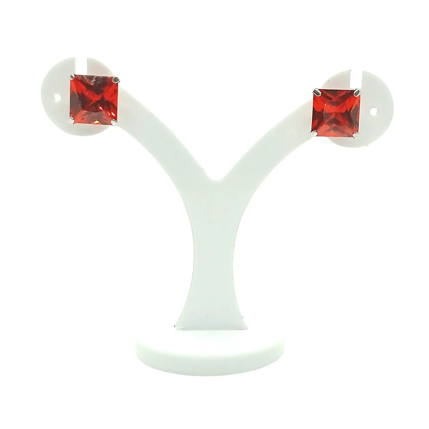 Aros Cuadrados de Zircón Rojo – Plata Italiana 925