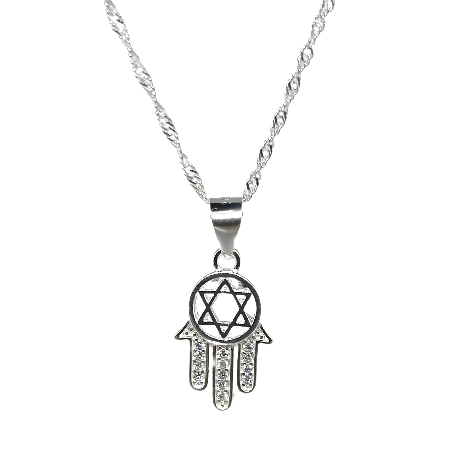 Collar de Protección Dije Mano de Fátima con Estrella de David de Plata - Bisutería Lola A