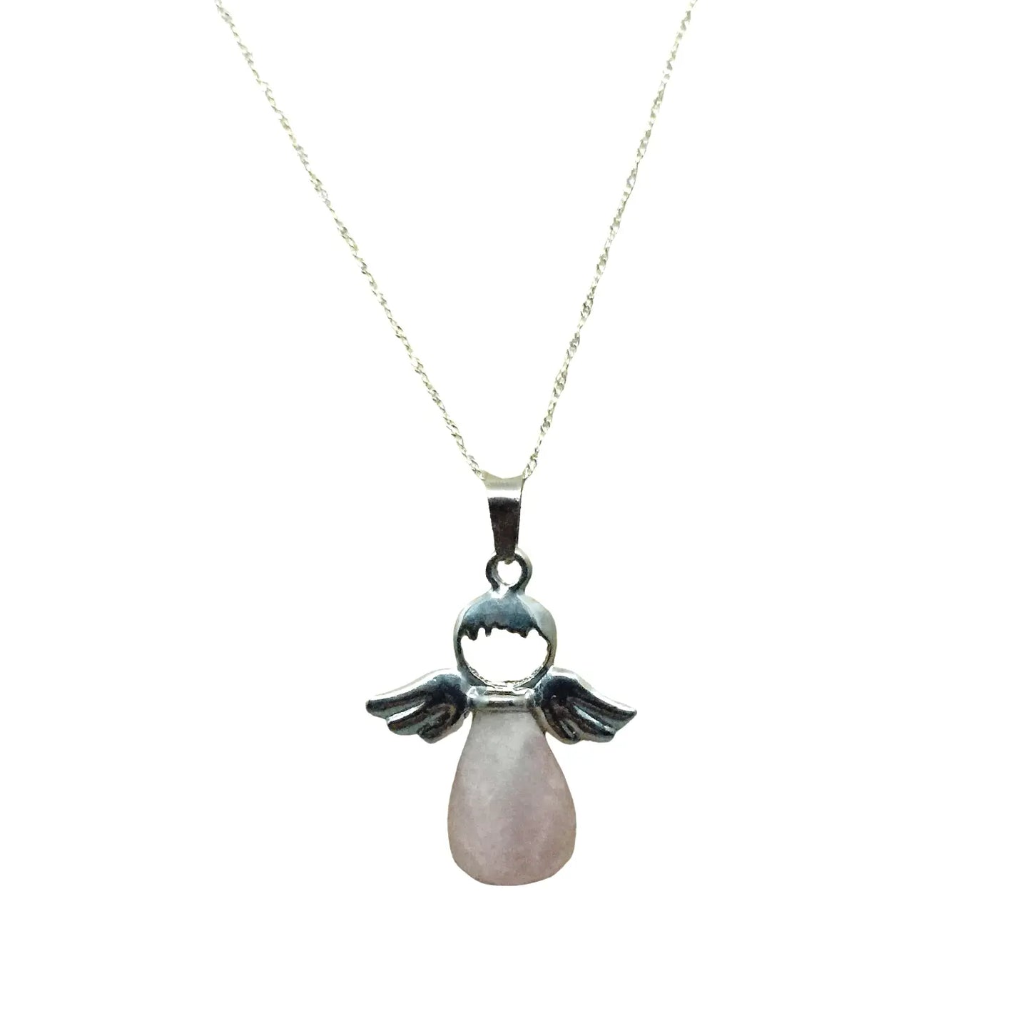 Colgante Ángel de la Guarda Cuarzo Rosa – Cadena de Plata Italiana 925 - Bisutería Lola A