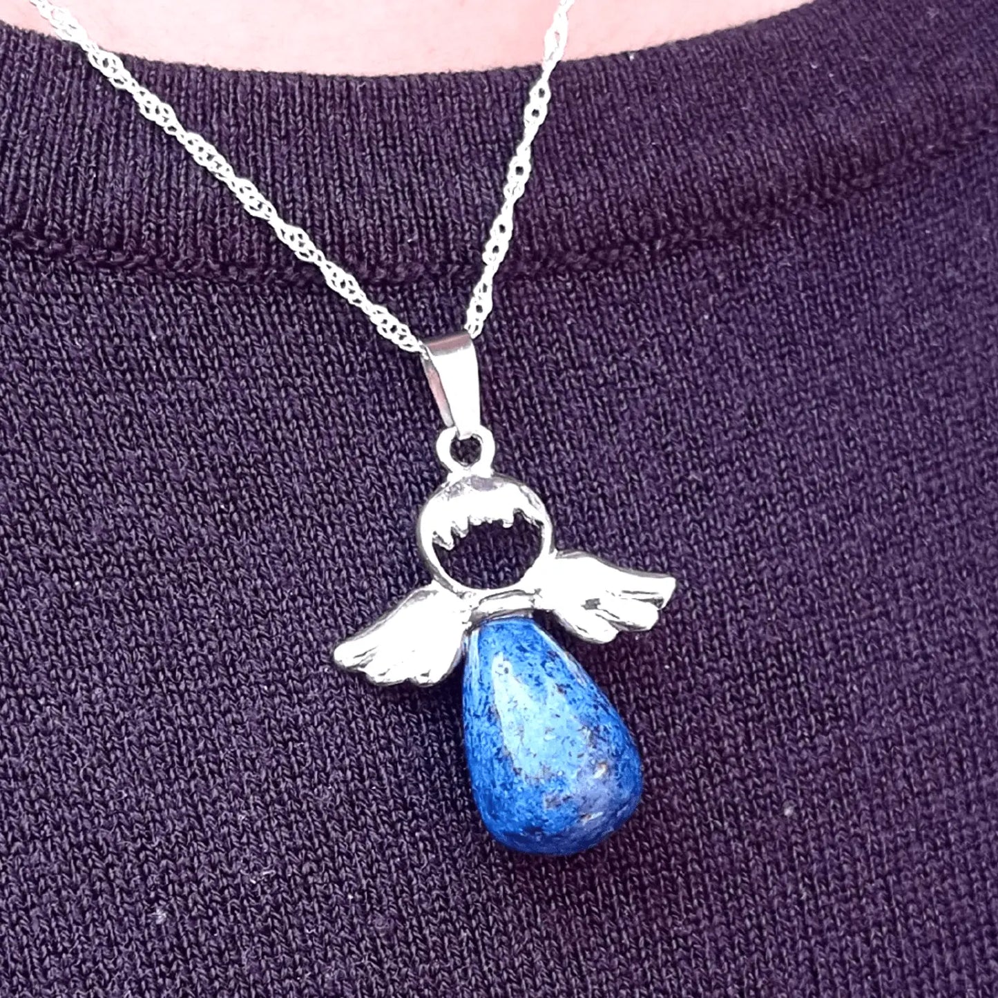 Colgante Ángel de la Guarda Lapislázuli – Cadena de Plata Italiana 925 - Bisutería Lola B