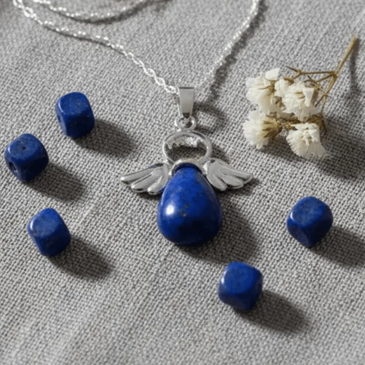 Colgante Ángel de la Guarda Lapislázuli – Cadena de Plata Italiana 925 - Bisutería Lola F