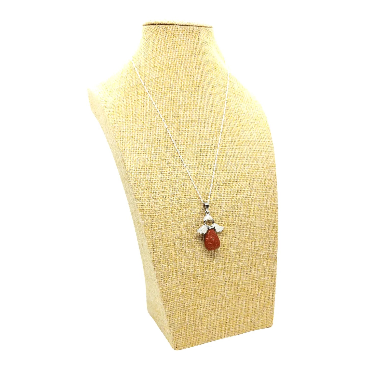 Collar Dije Ángel de la Guarda Piedra Arena Dorada con Cadena de Plata Italiana 925 - Bisutería Lola B
