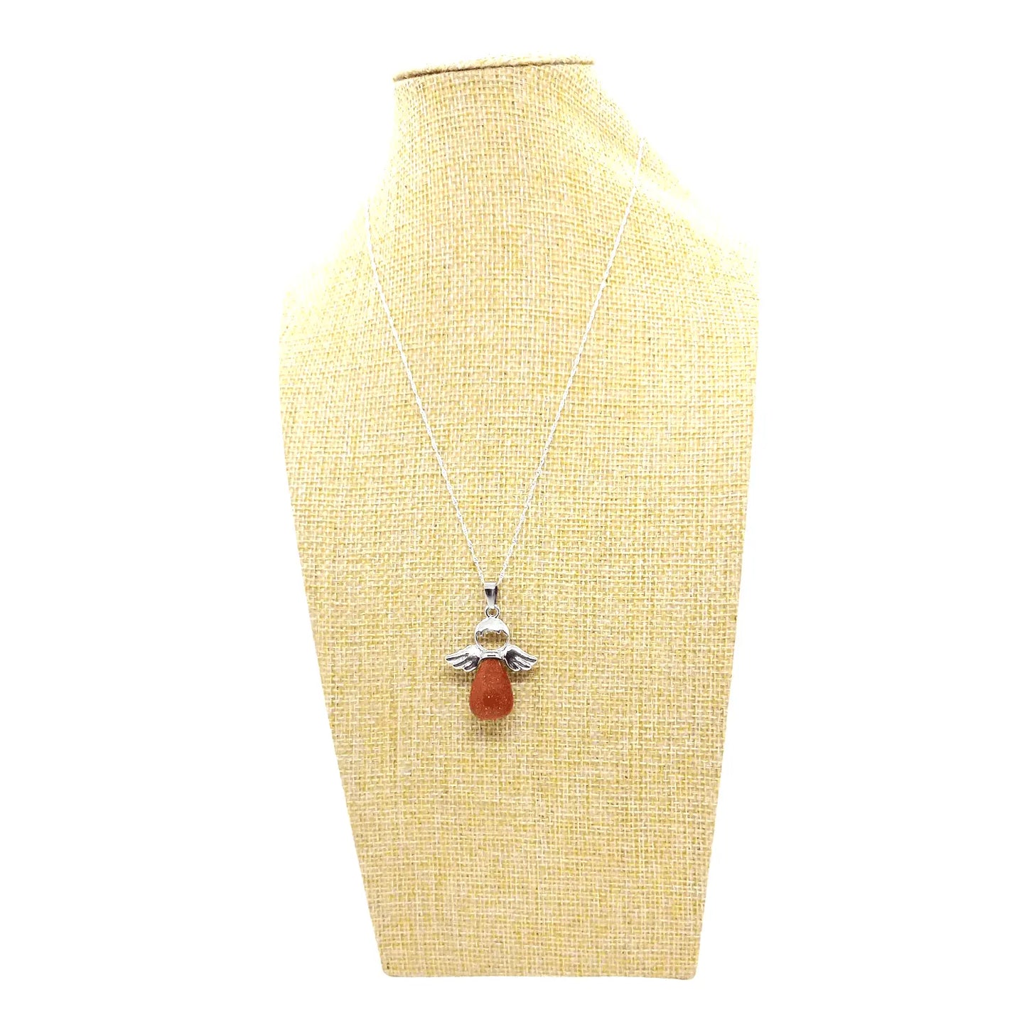 Collar Dije Ángel de la Guarda Piedra Arena Dorada con Cadena de Plata Italiana 925 - Bisutería Lola C