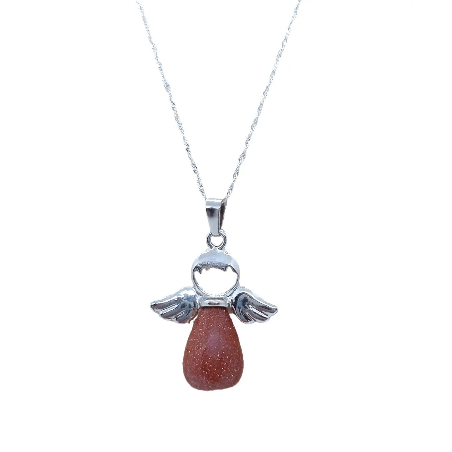 Collar Dije Ángel de la Guarda Piedra Arena Dorada con Cadena de Plata Italiana 925 - Bisutería Lola A