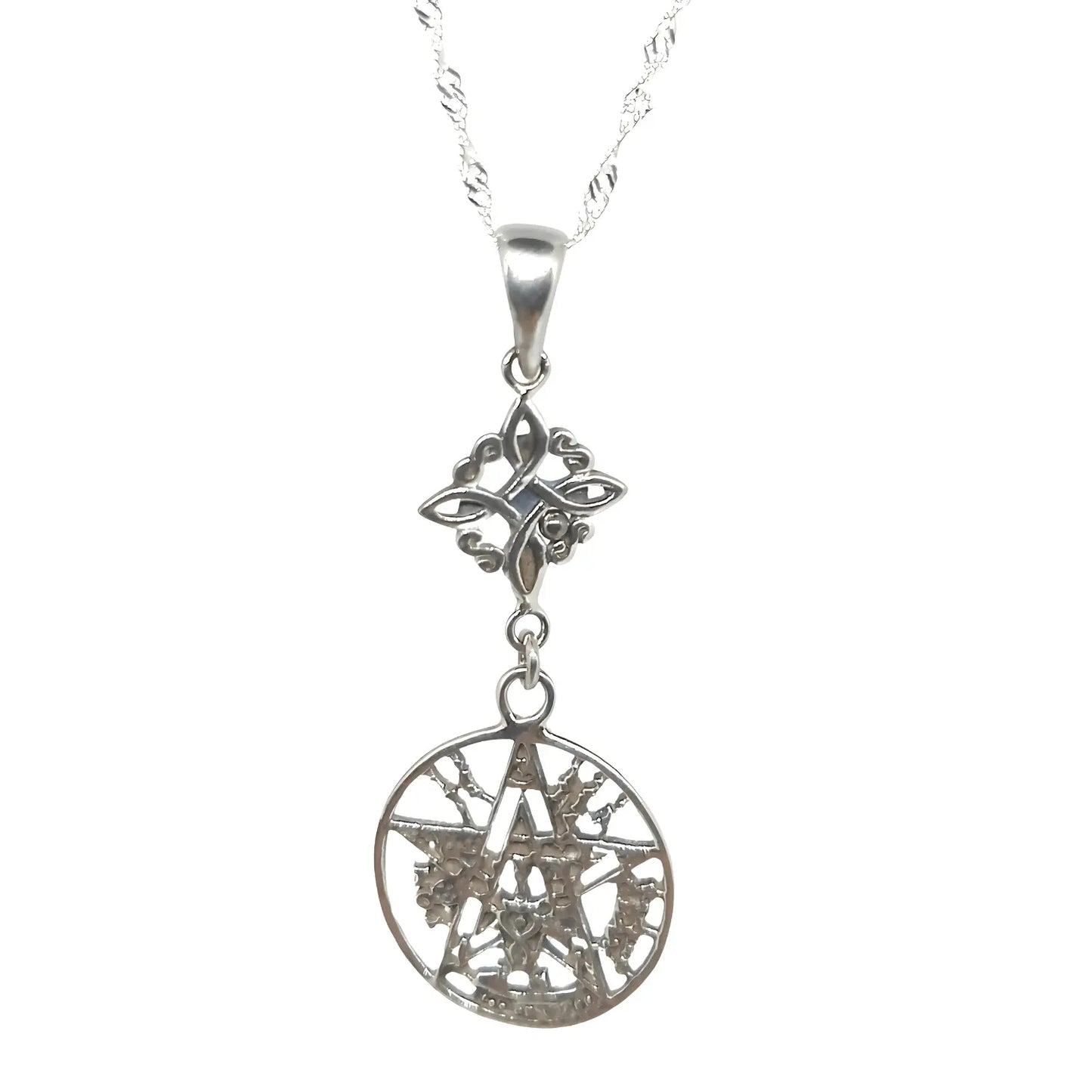 Collar Doble Protección Nudo de Bruja y Tetragrámaton de Plata - Bisutería Lola A