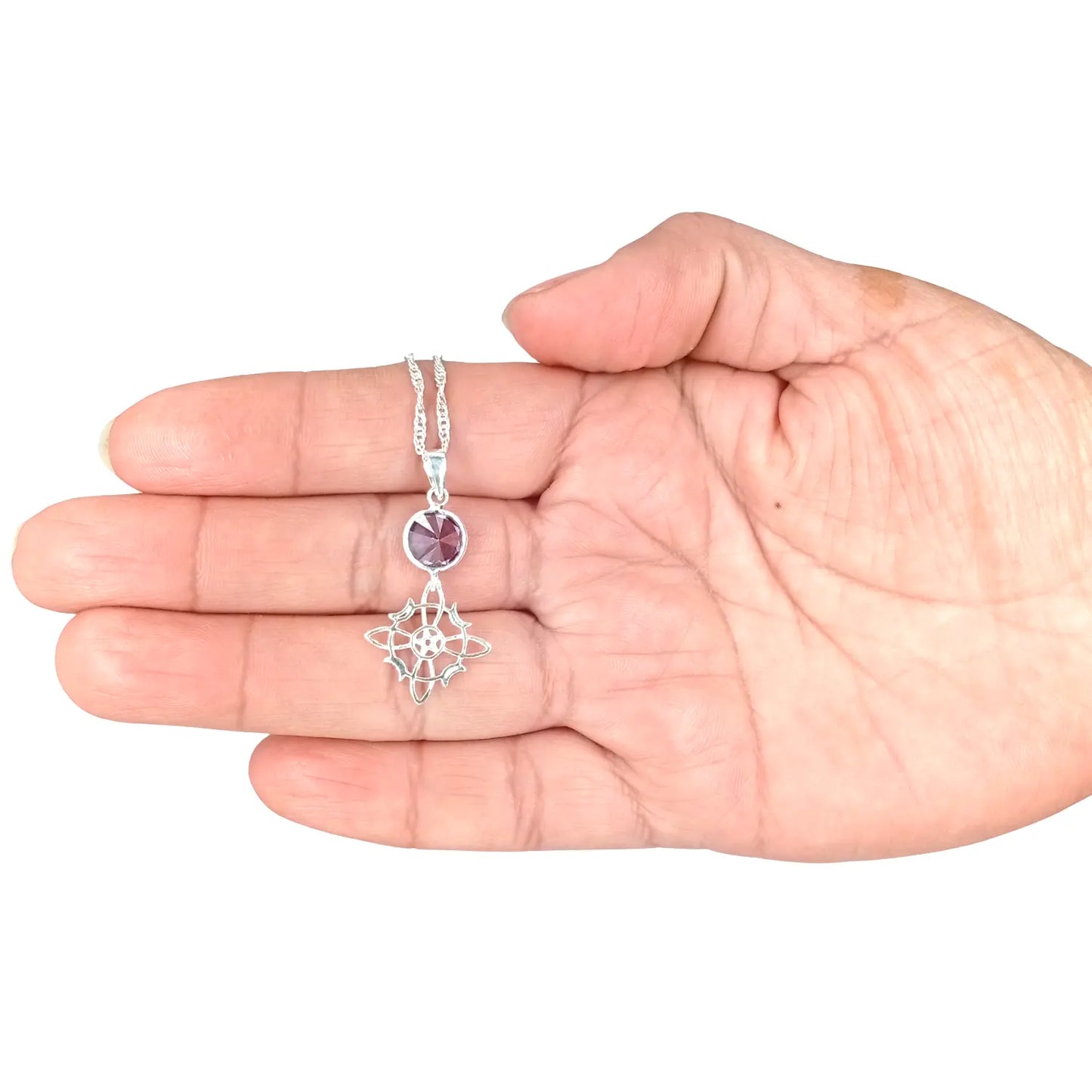 Collar Wicca Nudo de Bruja de Plata con Piedra Amatista - Bisutería Lola B