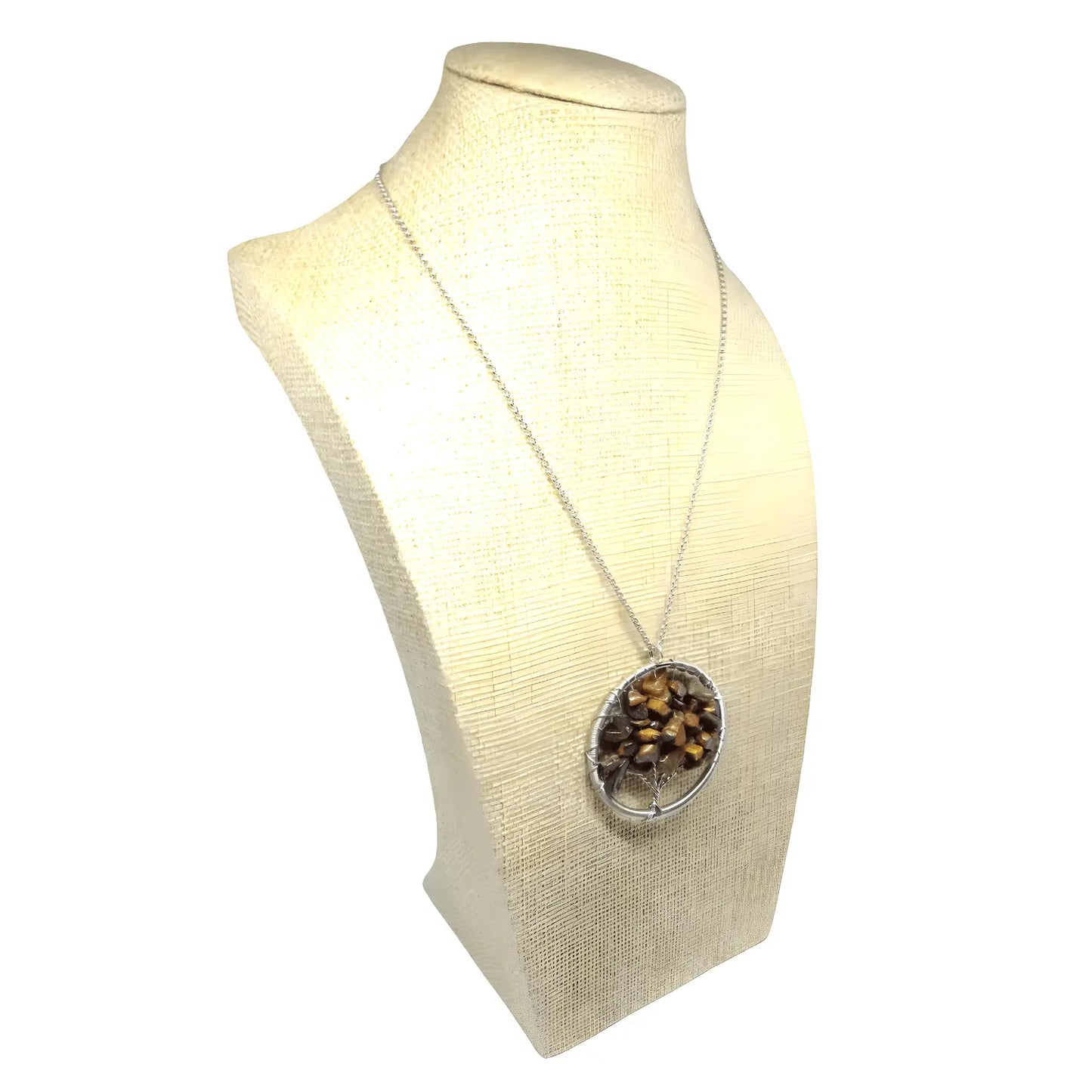 Collar Colgante Árbol de la Vida Ojo de Tigre Piedra Natural Original - Bisutería Lola B