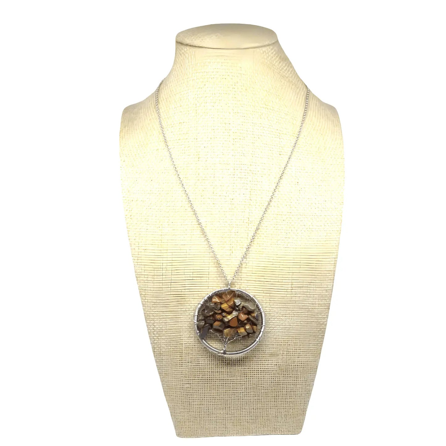 Collar Colgante Árbol de la Vida Ojo de Tigre Piedra Natural Original - Bisutería Lola C