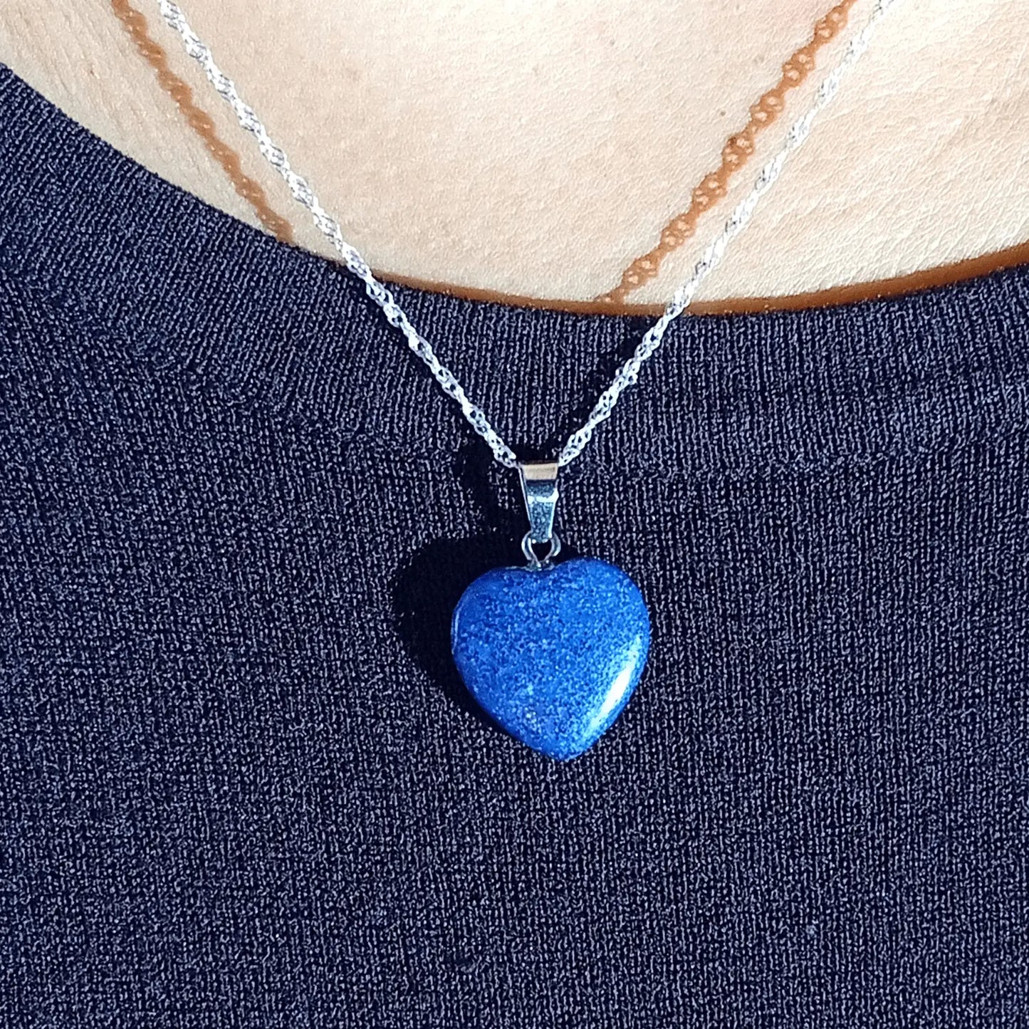 Collar Corazón de Lapislázuli Original con Cadena de Plata - Bisutería Lola C