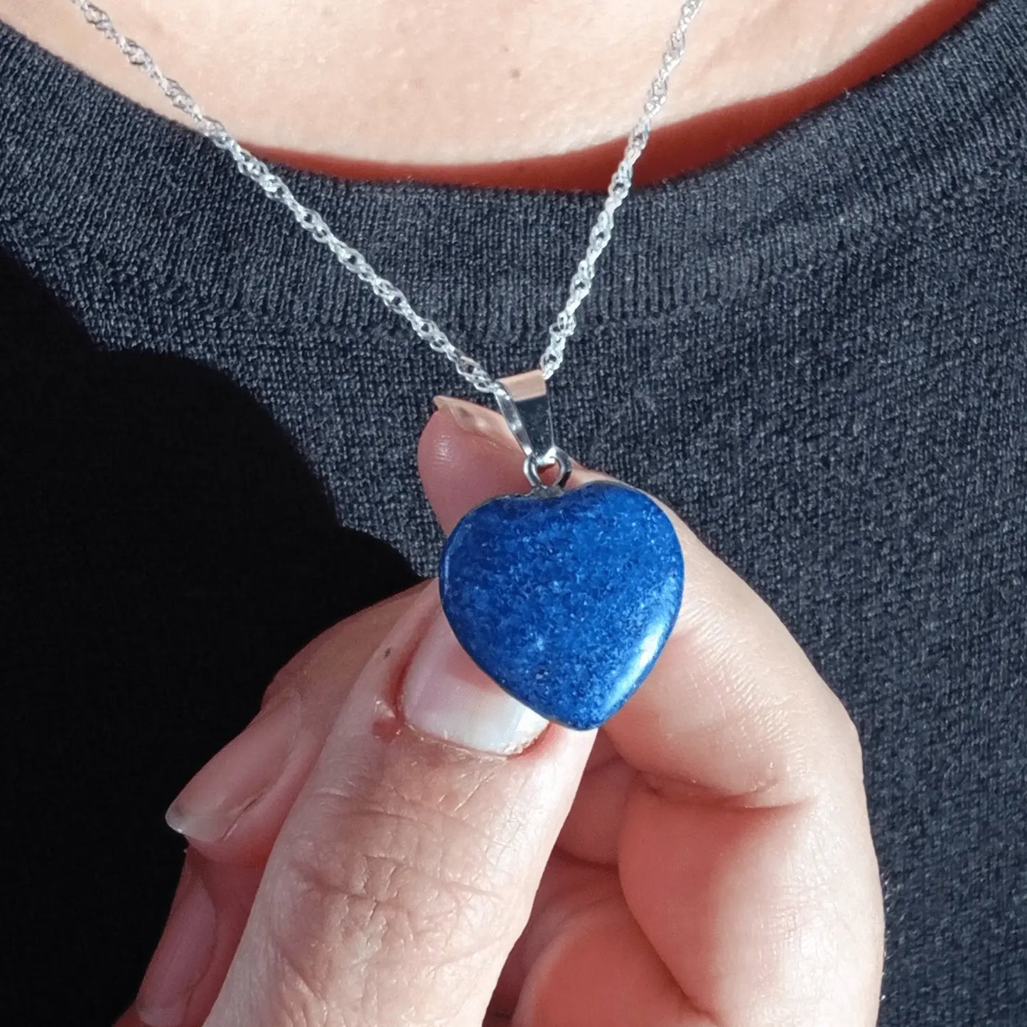 Collar Corazón de Lapislázuli Original con Cadena de Plata - Bisutería Lola D