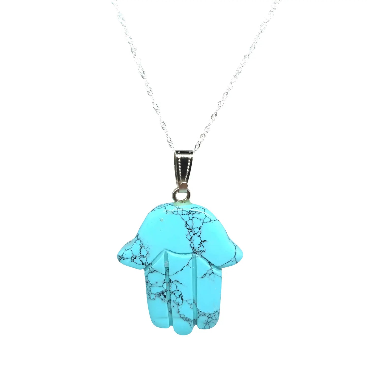 Collar Mano de Fátima Turquesa con Cadena de Plata - Bisutería Lola A