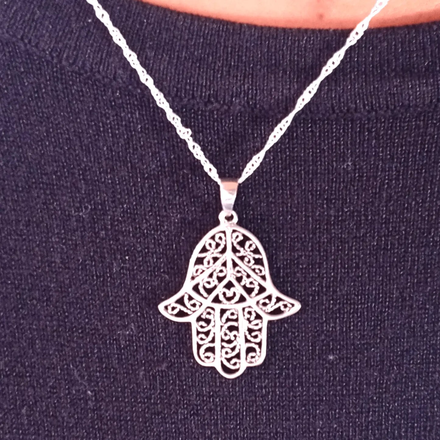 Collar Mano de Fátima Hamsa Plata Talismán de Protección - Bisutería Lola B