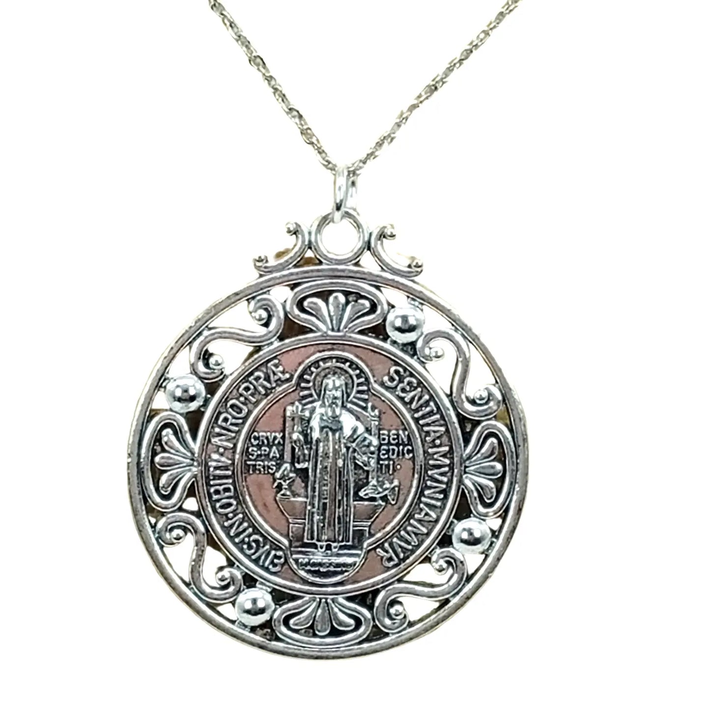 Collar Medalla San Benito de Acero Escudo Espiritual 45 X 40 mms - Bisutería Lola A
