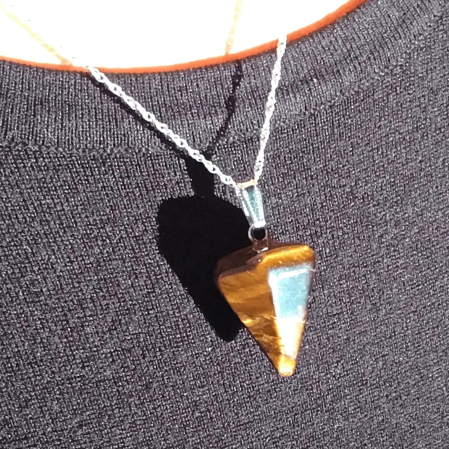 Collar Péndulo de Piedra Natural Ojo de Tigre Cadena de Plata 925 - Bisutería Lola C