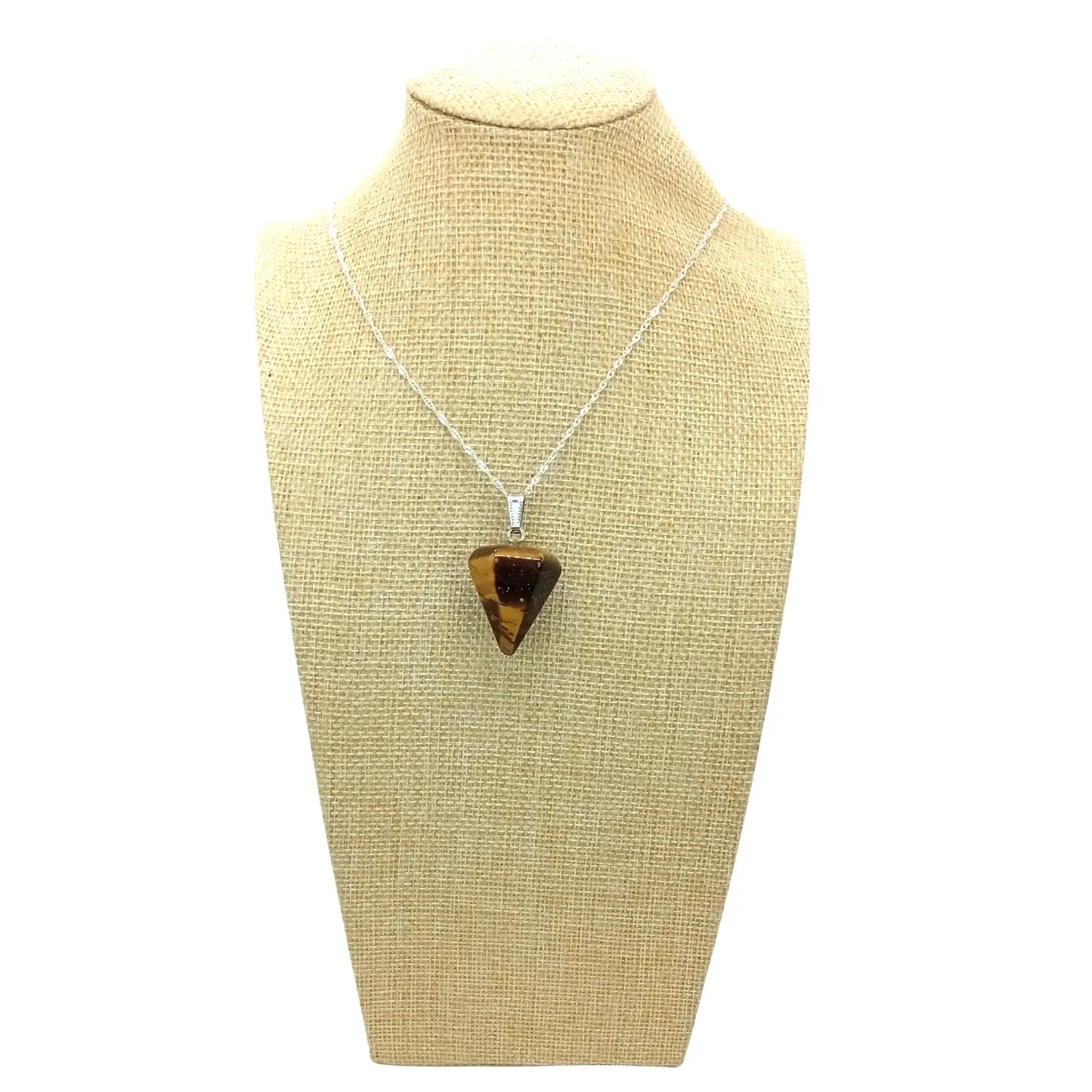 Collar Péndulo de Piedra Natural Ojo de Tigre Cadena de Plata 925 - Bisutería Lola E