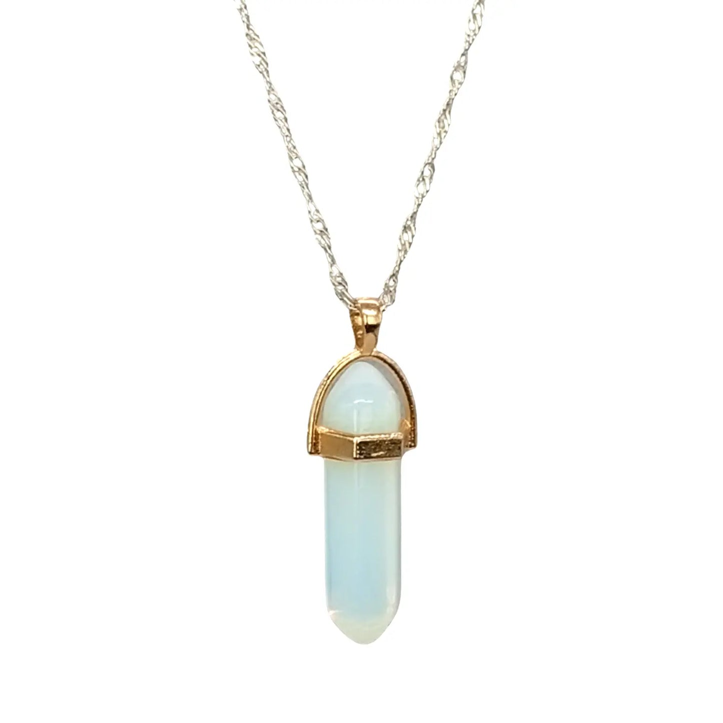 Collar Punta Hexagonal Piedra Luna 3,5 x 10 mms Para Meditar - Bisutería Lola A