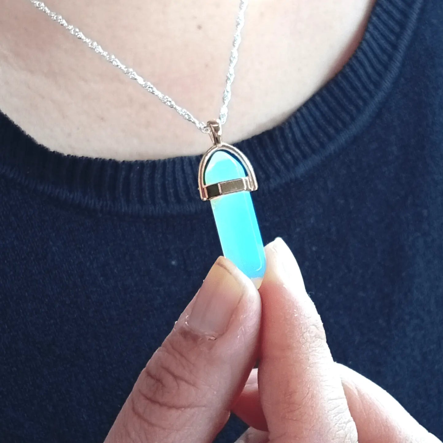 Collar Punta Hexagonal Piedra Luna 3,5 x 10 mms Para Meditar - Bisutería Lola F