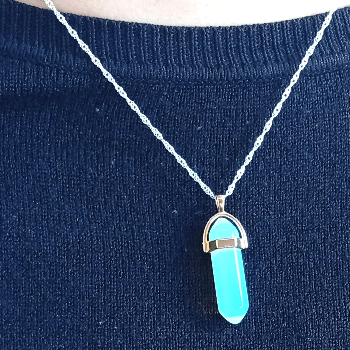 Collar Punta Hexagonal Piedra Luna 3,5 x 10 mms Para Meditar - Bisutería Lola C