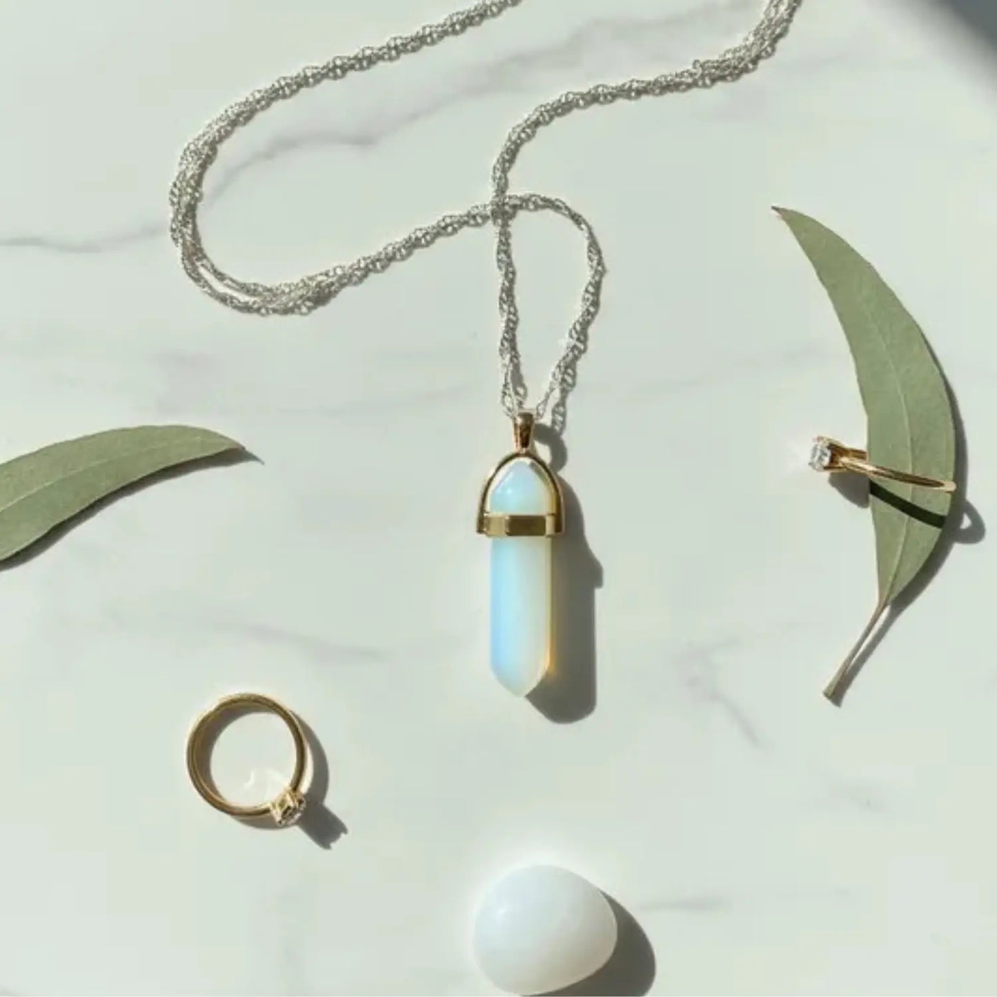 Collar Punta Hexagonal Piedra Luna 3,5 x 10 mms Para Meditar - Bisutería Lola G