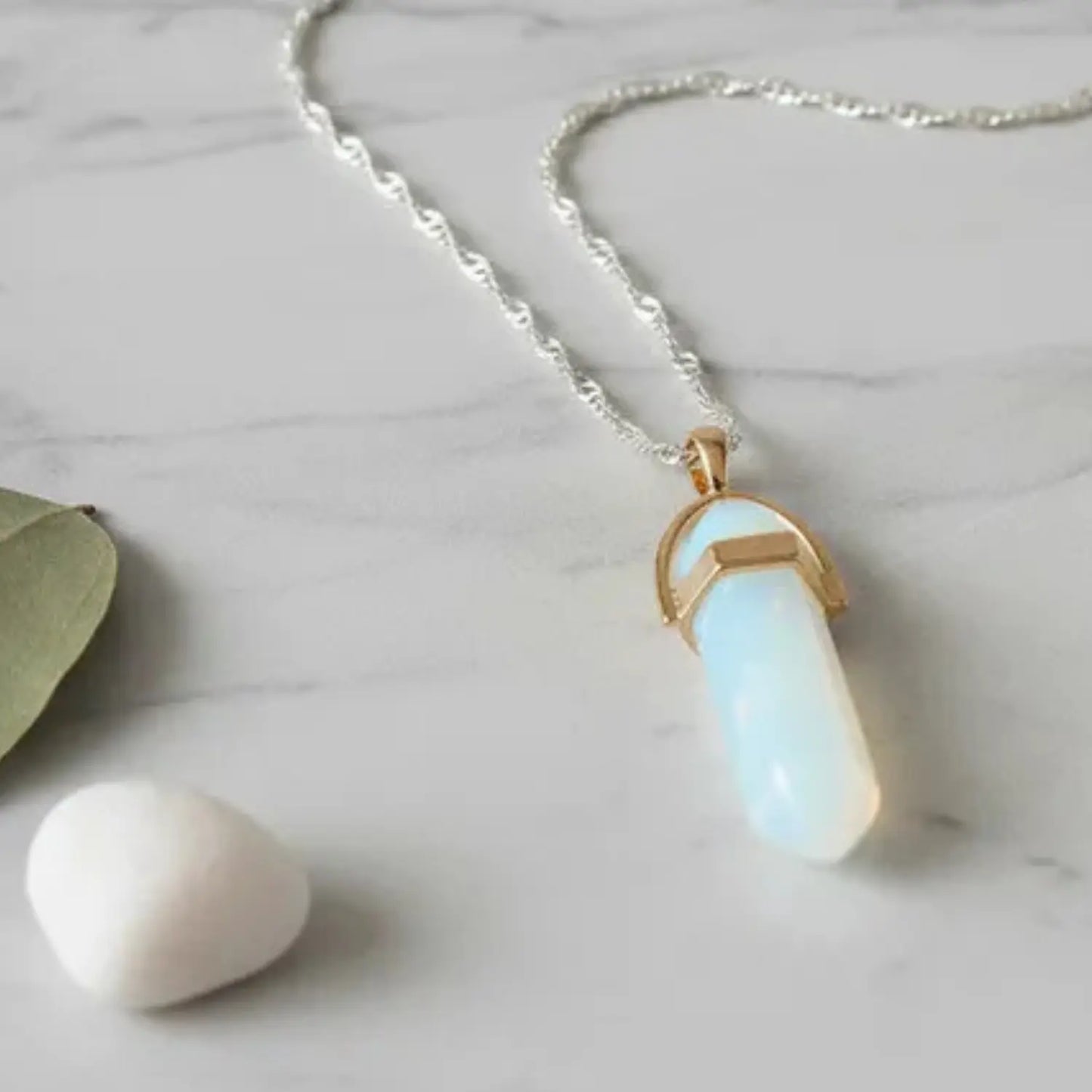 Collar Punta Hexagonal Piedra Luna 3,5 x 10 mms Para Meditar - Bisutería Lola D