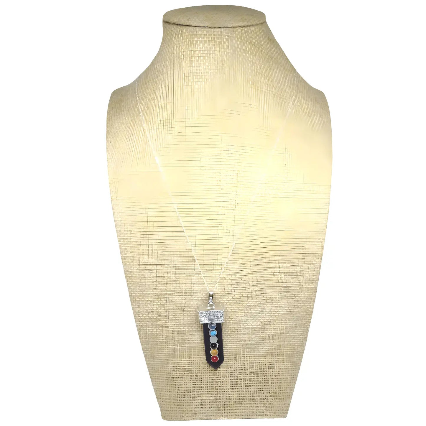 Collar Punta Ónix 7 Chakras con Cadena de Plata - Bisutería Lola B