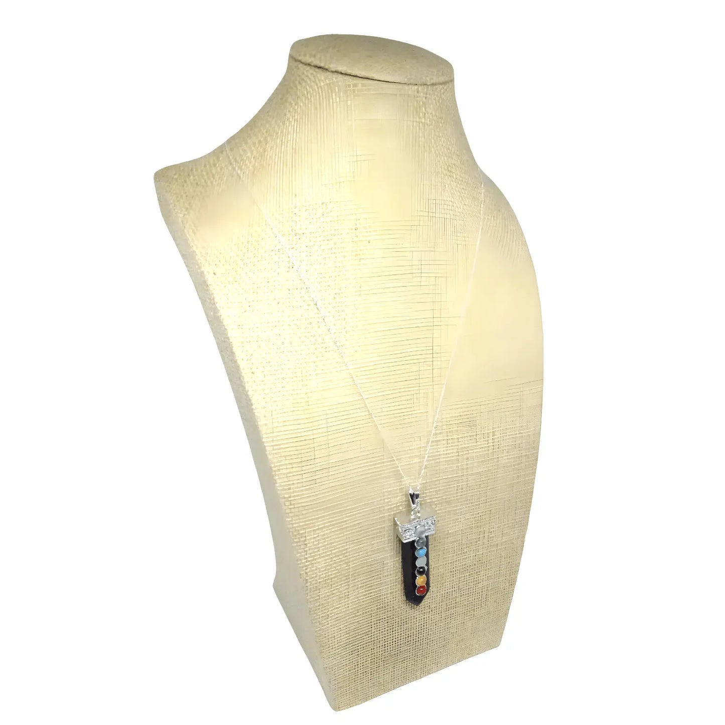 Collar Punta Ónix 7 Chakras con Cadena de Plata - Bisutería Lola C