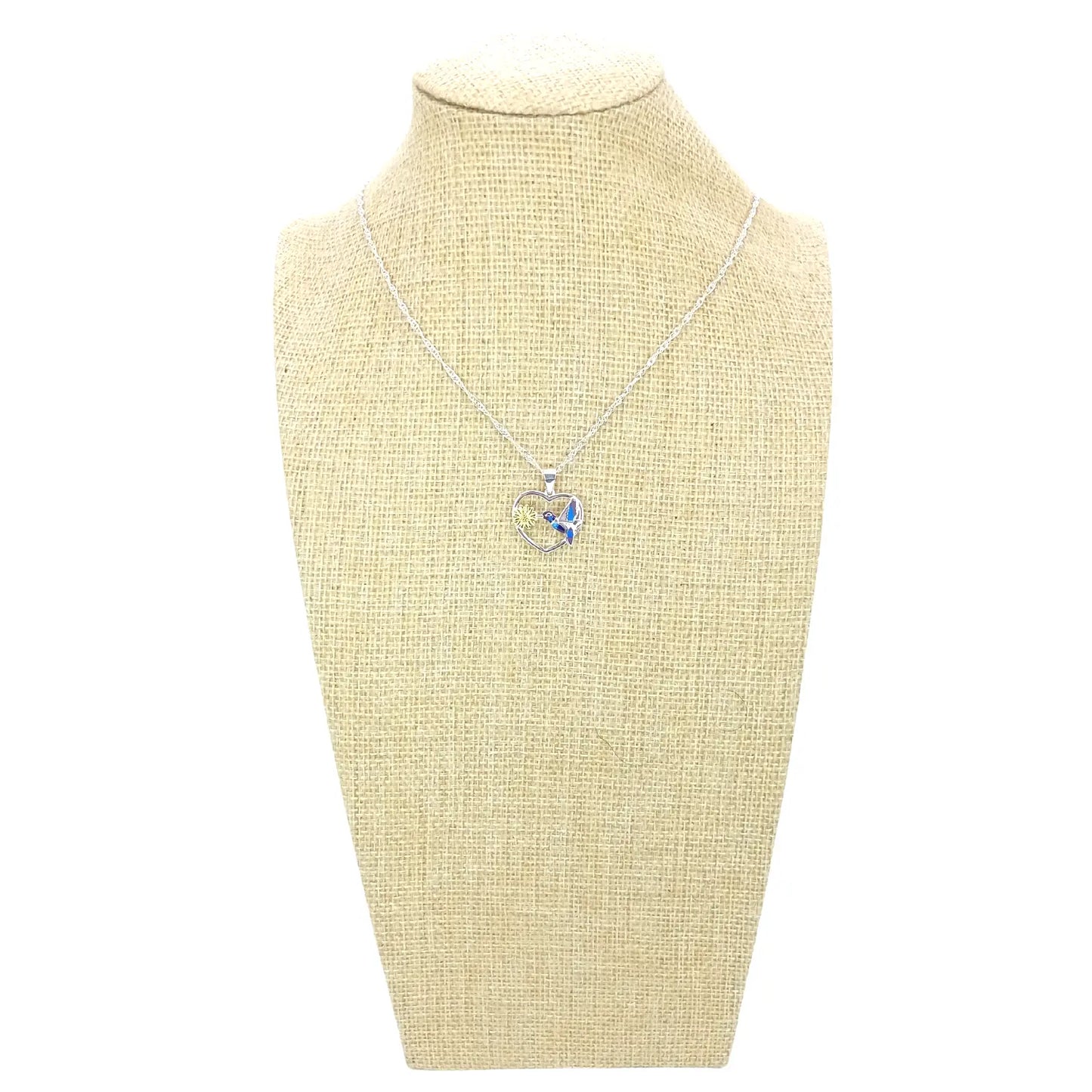 Collar de Plata Corazón Colibrí Zircón y Margarita - Bisutería Lola D