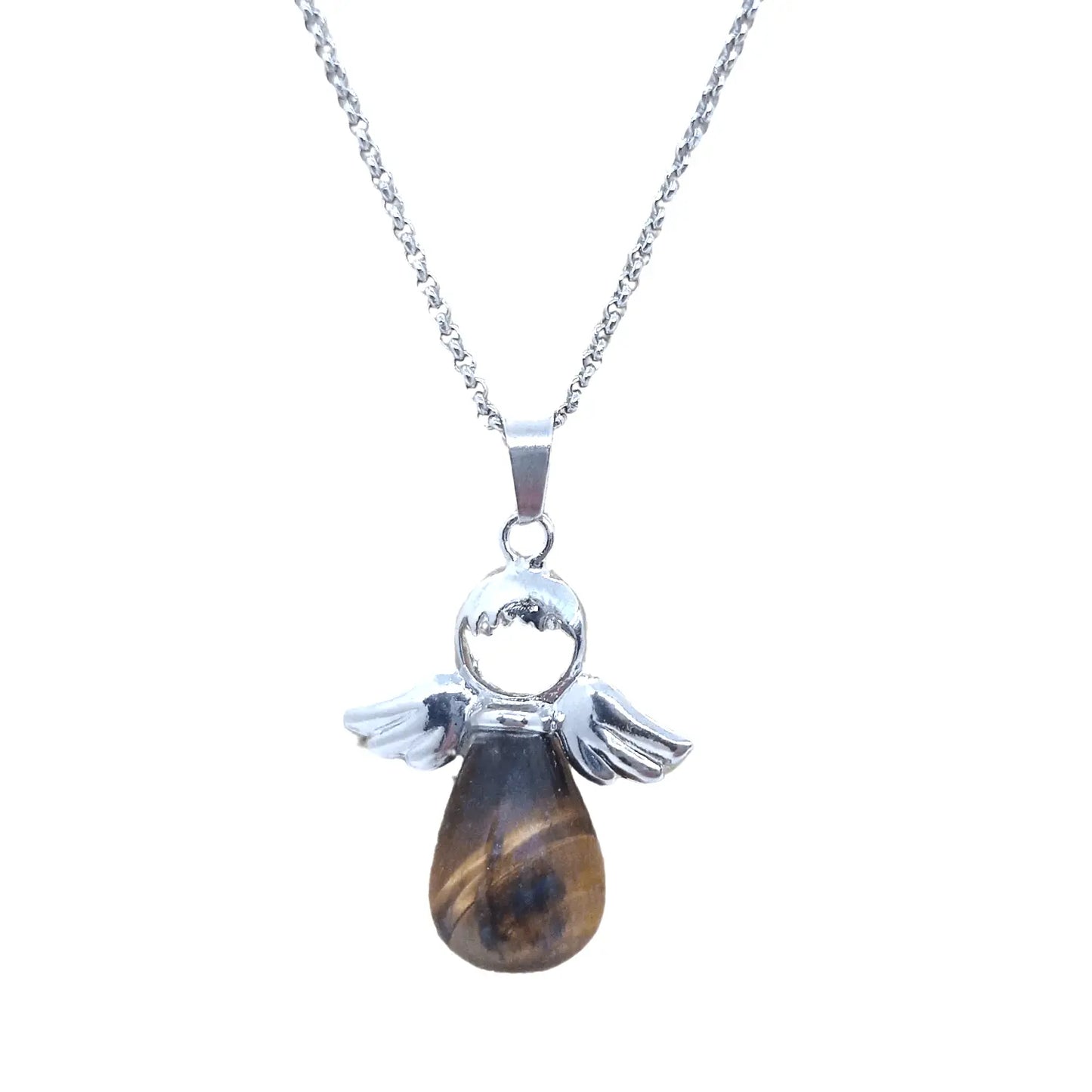 Collar dije Ángel de la Guarda Ojo de Tigre con Cadena de Acero Inoxidable - Bisutería Lola A