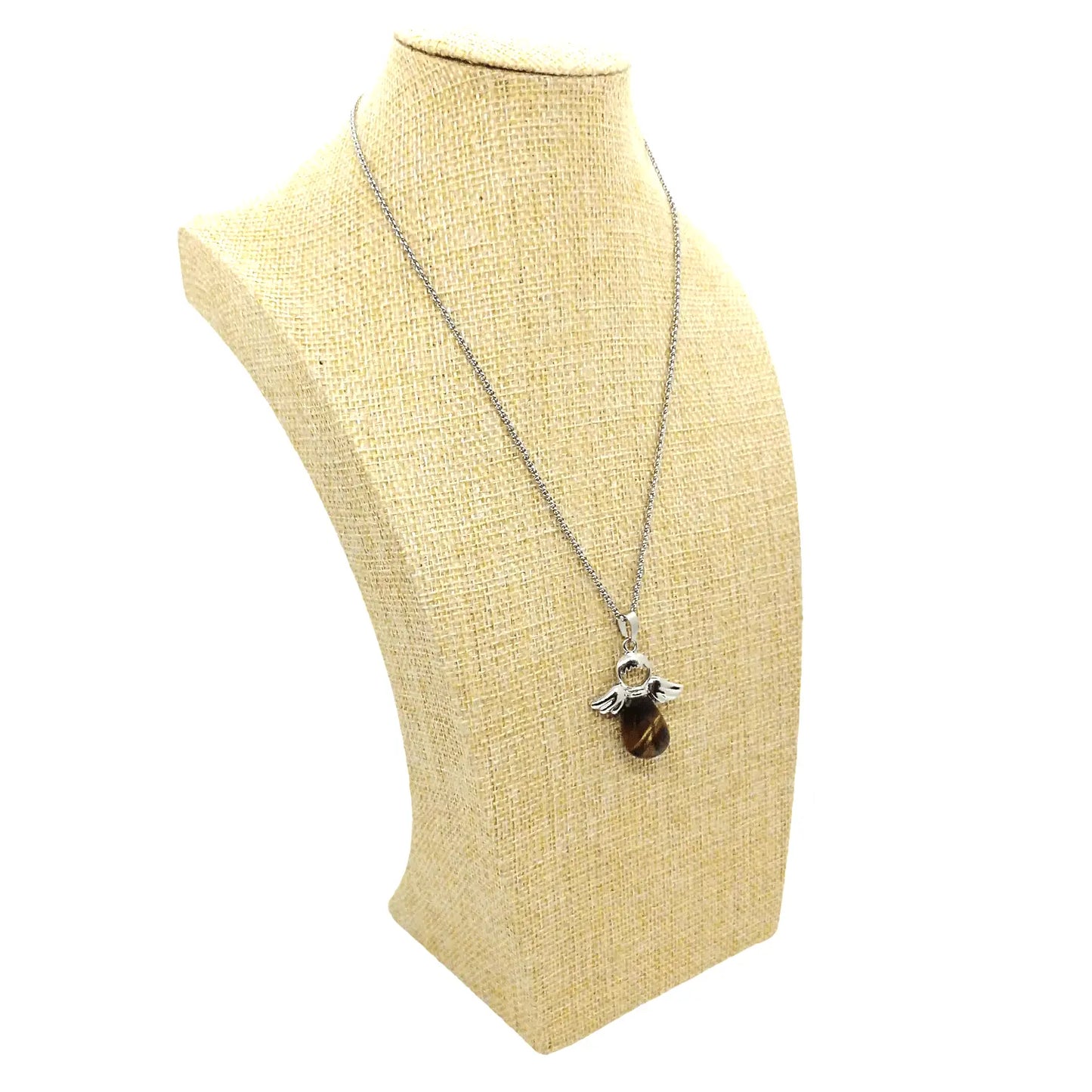 Collar dije Ángel de la Guarda Ojo de Tigre con Cadena de Acero Inoxidable - Bisutería Lola B