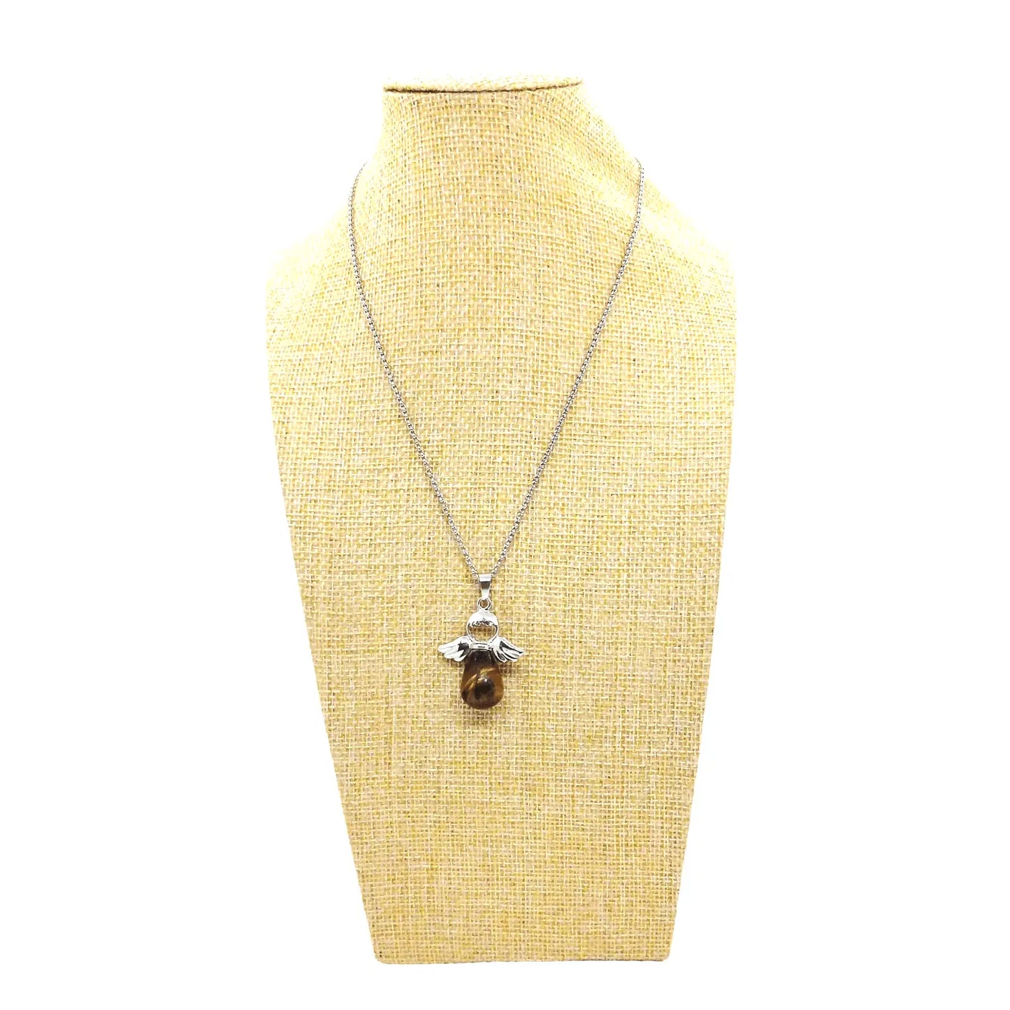 Collar dije Ángel de la Guarda Ojo de Tigre con Cadena de Acero Inoxidable - Bisutería Lola C