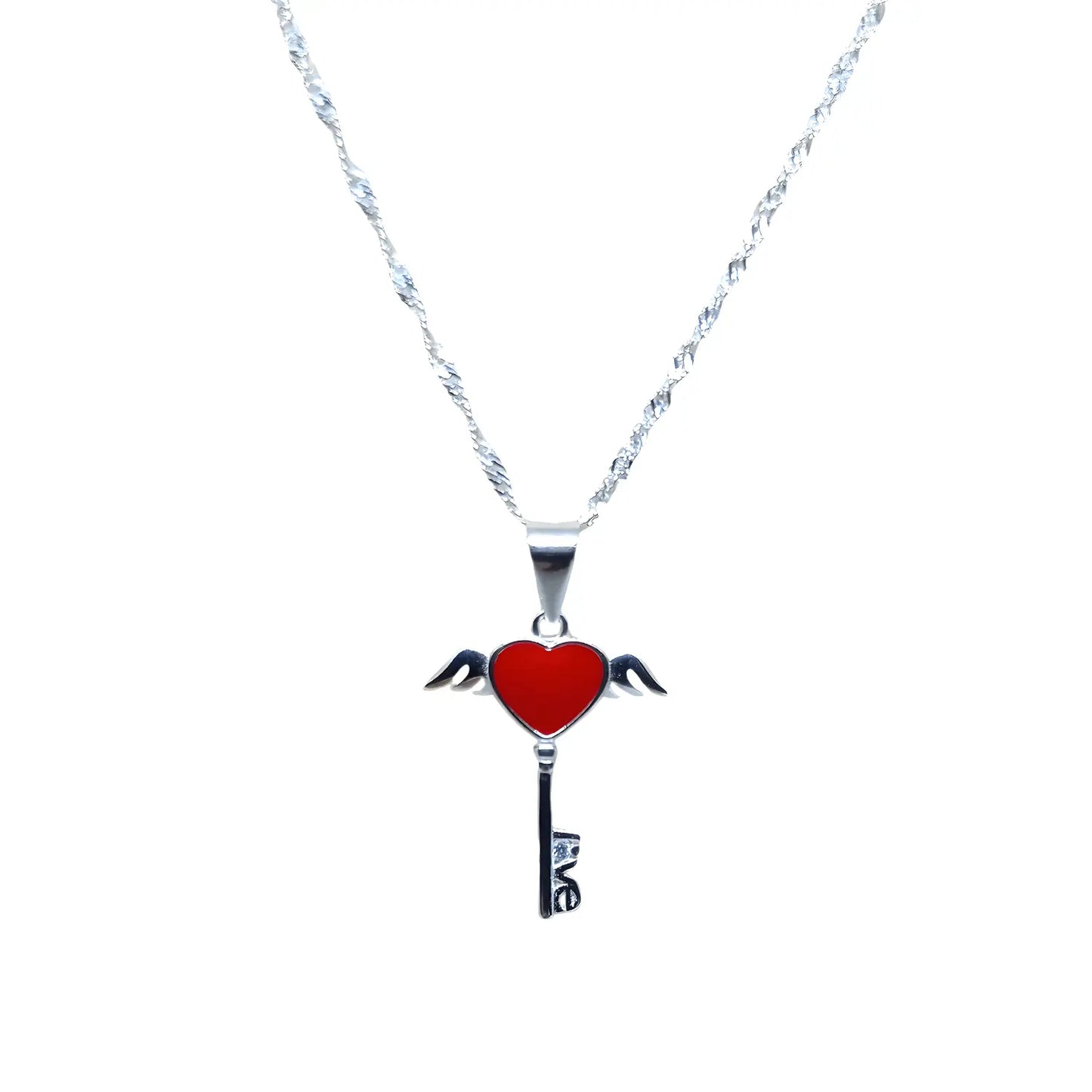 Collar llave con corazón alado de plata - Bisutería Lola A