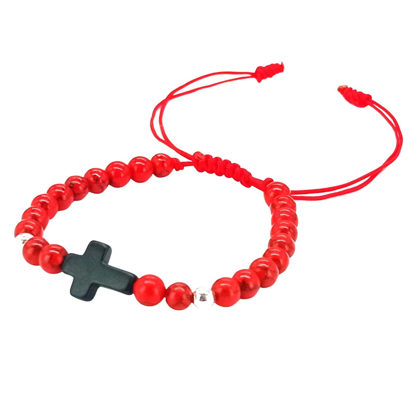Pulsera Howlita Roja con Dije de Cruz y Separadores de Plata - Bisutería Lola B