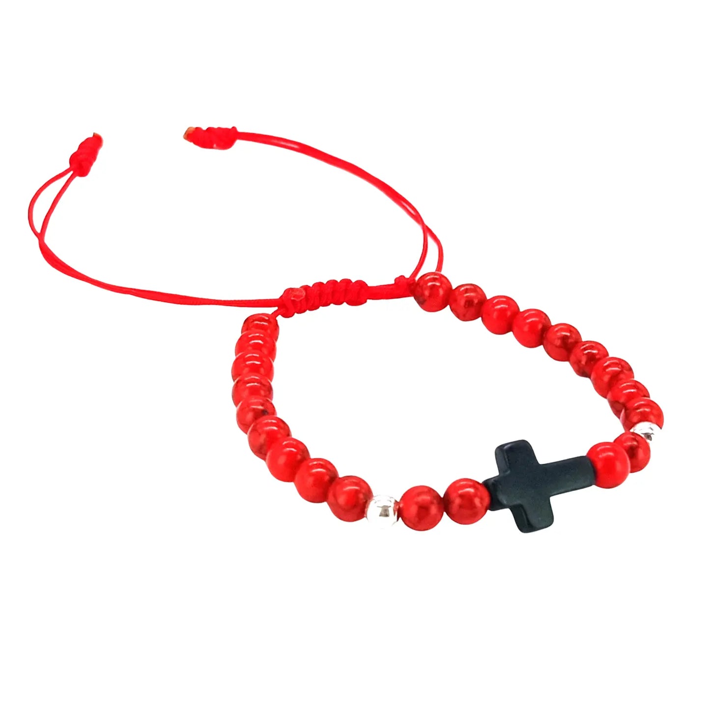 Pulsera Howlita Roja con Dije de Cruz y Separadores de Plata - Bisutería Lola D