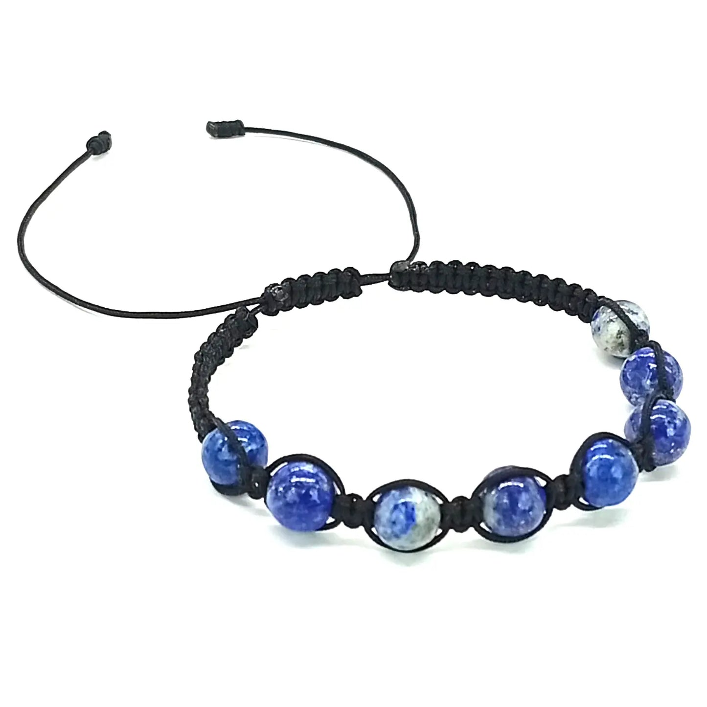 Pulsera Piedra Natural Lapislázuli Hilo Negro Macramé - Bisutería Lola E