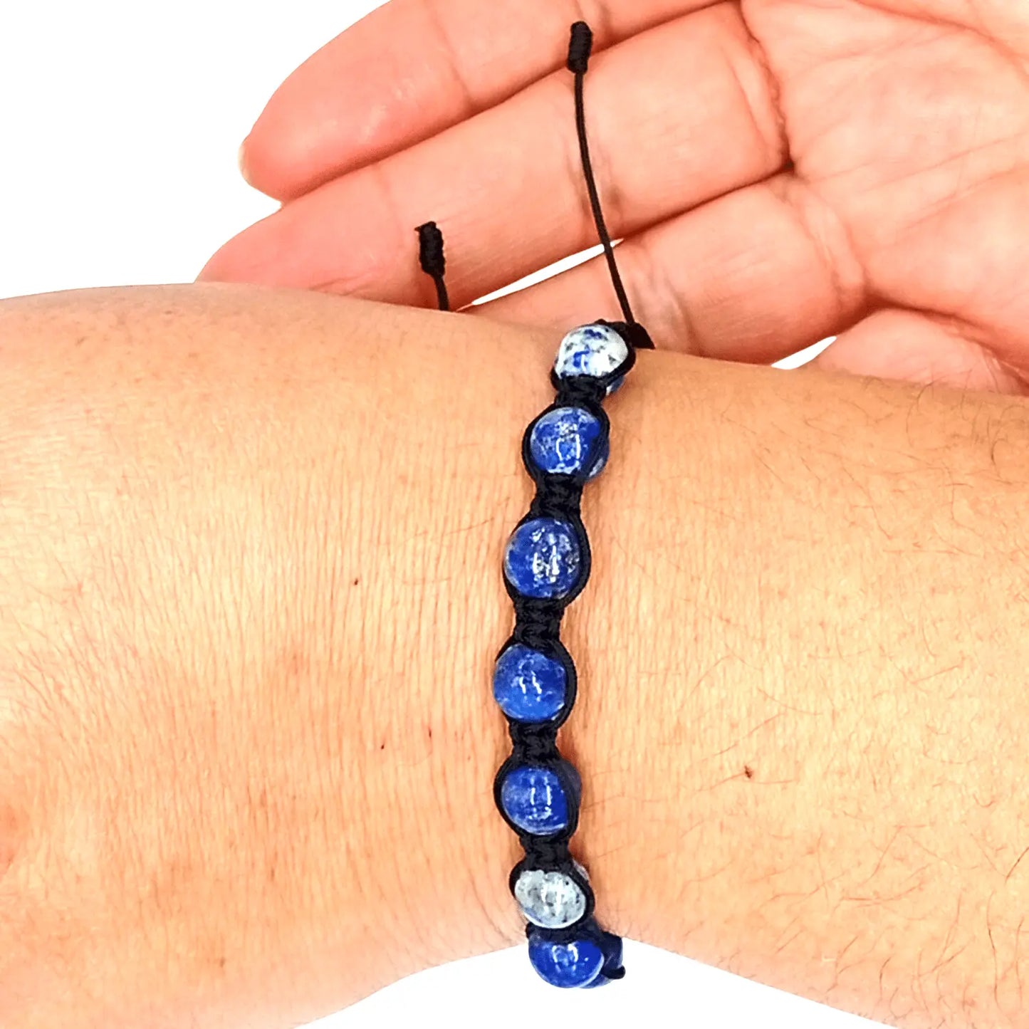 Pulsera Piedra Natural Lapislázuli Hilo Negro Macramé - Bisutería Lola B