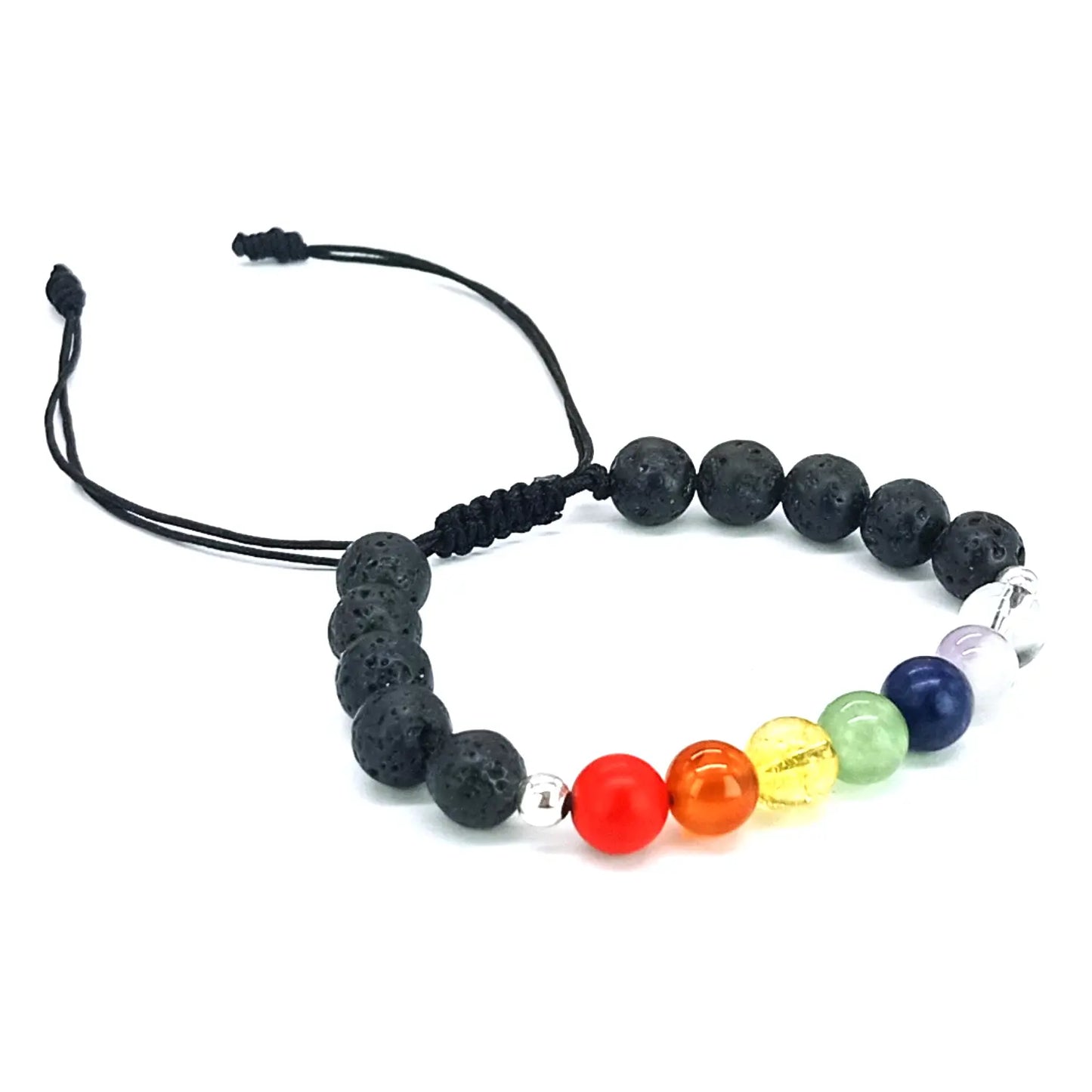Pulsera de 7 Chakras con Magma Negra y Plata - Bisutería Lola D