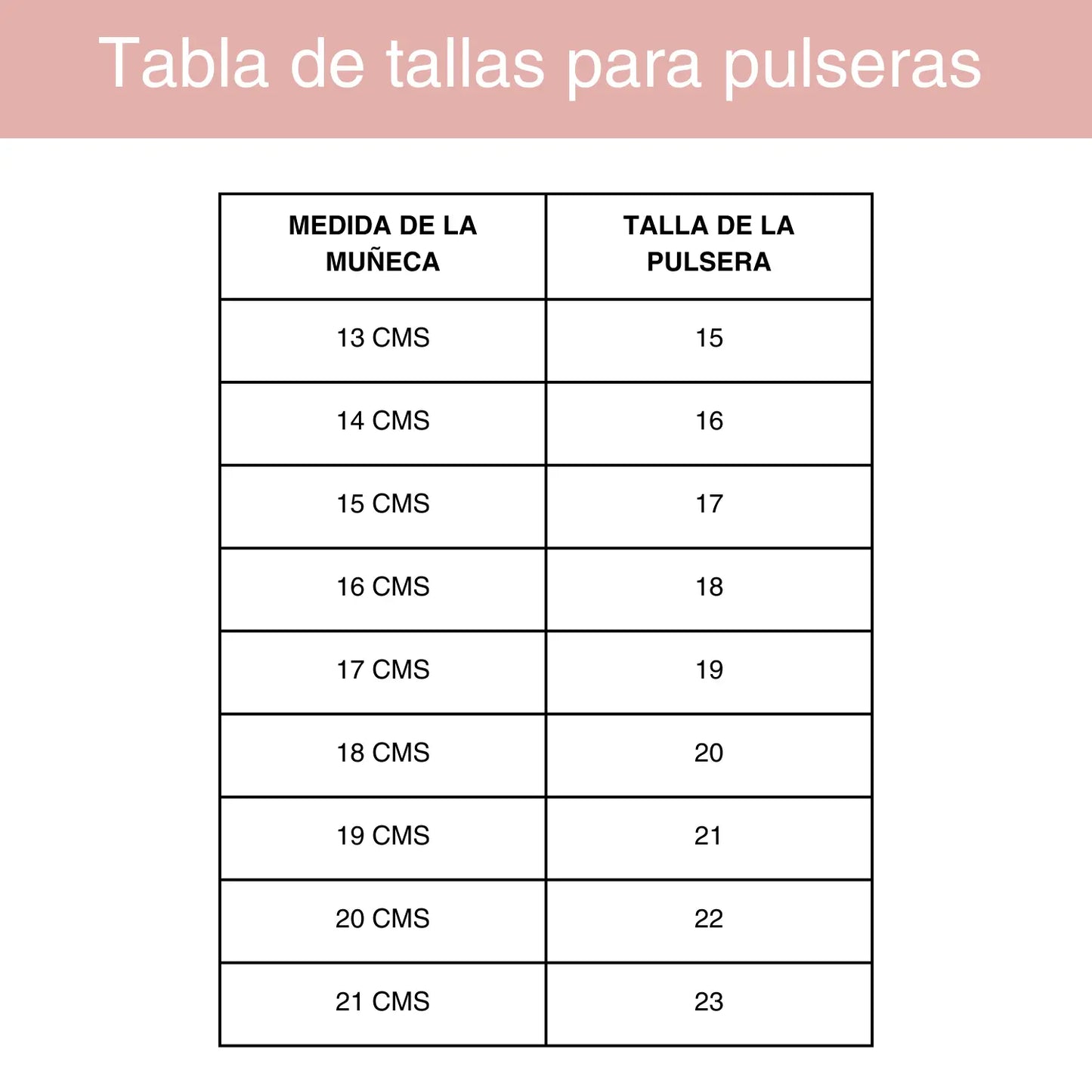 Talla de Tallas para Pulseras - Bisuteria Lola PU652