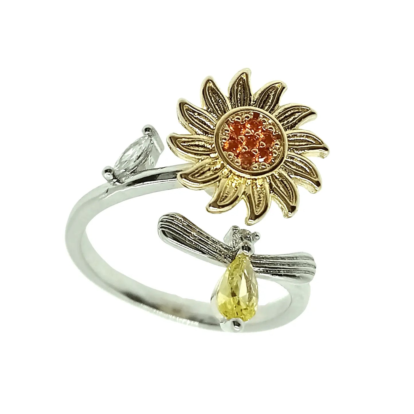 Anillo Ajustable Girasol Giratorio – Cobre Enchapado en Plata - Bisutería Lola A