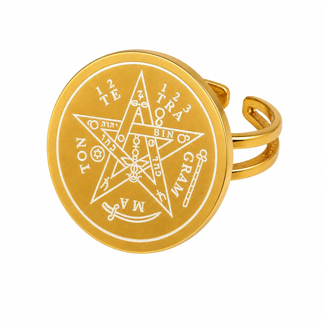 Anillo Ajustable Tetragramaton Dorado de Acero Inoxidable - Bisutería Lola A
