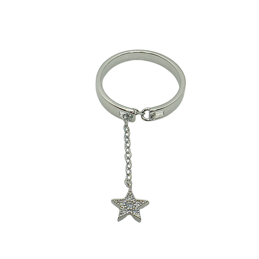 Anillo Cadena Estrella – Enchapado en Plata con Zirconia