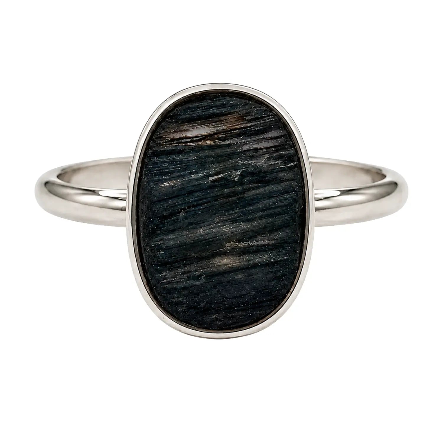 Anillo Turmalina Negra En Bruto Acero Ajustable Protección - Bisutería Lola A