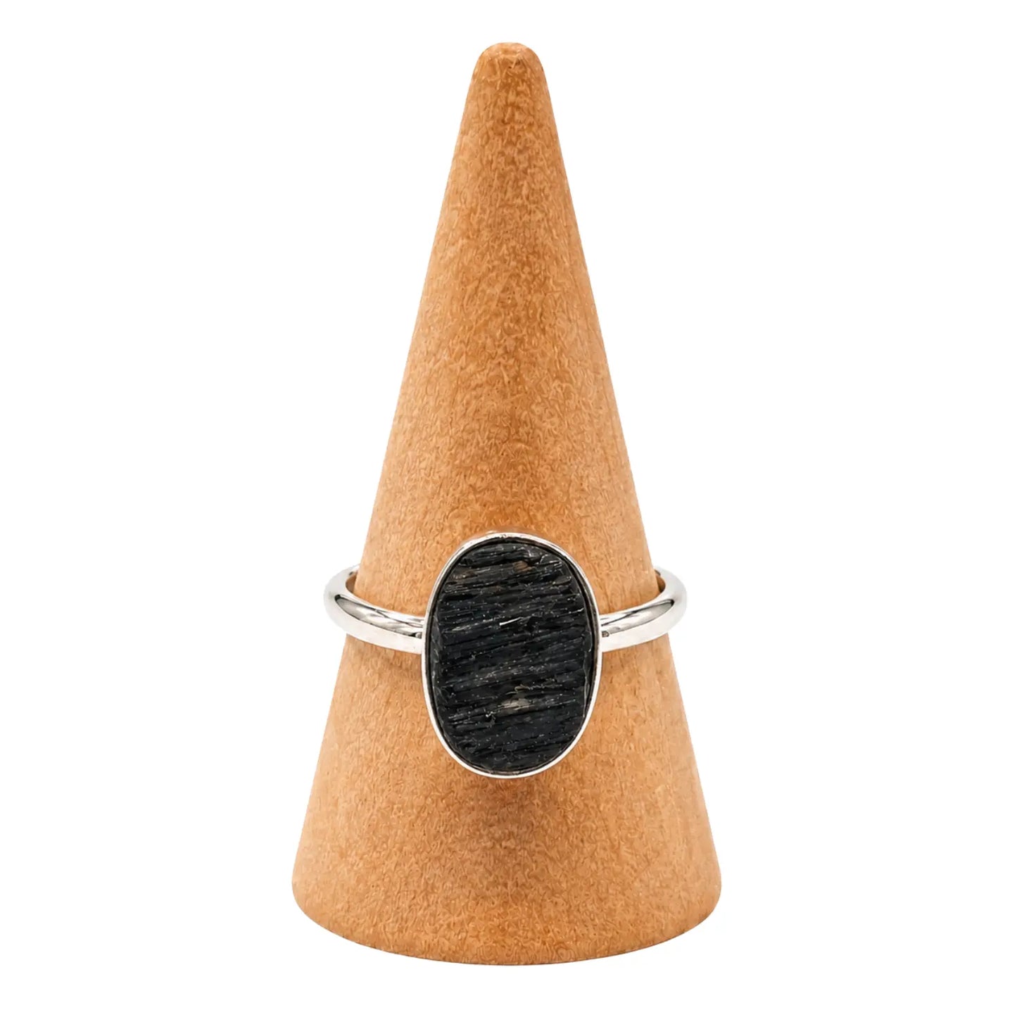 Anillo Turmalina Negra En Bruto Acero Ajustable Protección - Bisutería Lola B