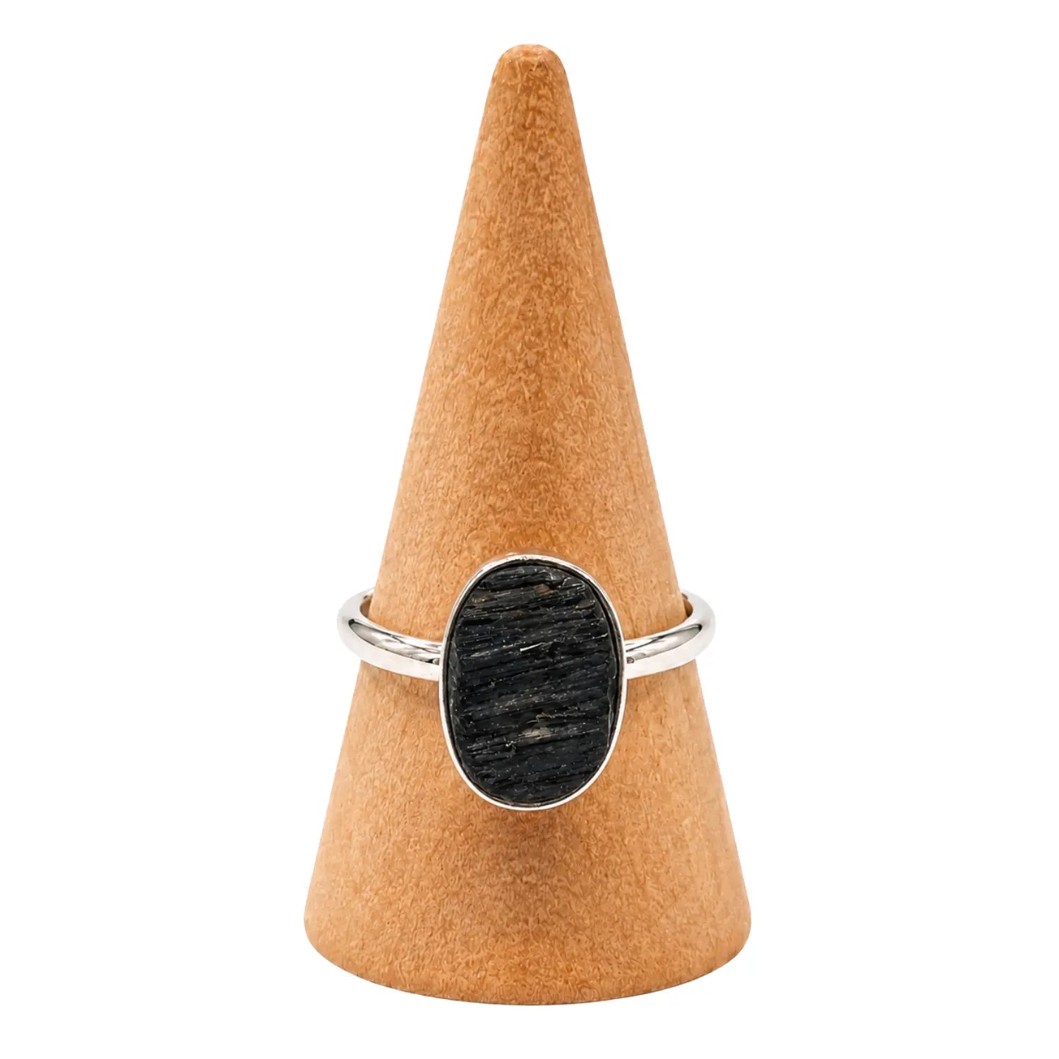 Anillo Turmalina Negra En Bruto Acero Ajustable Protección - Bisutería Lola B