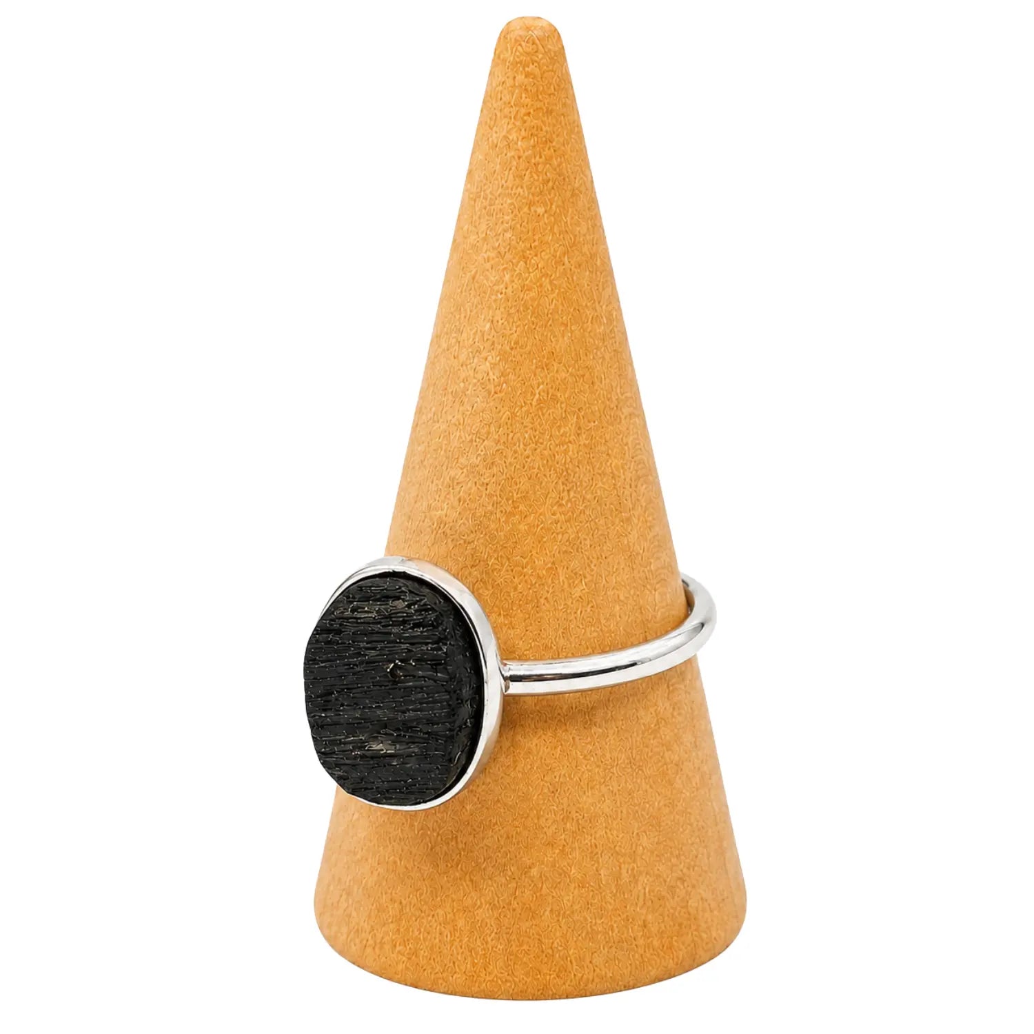 Anillo Turmalina Negra En Bruto Acero Ajustable Protección - Bisutería Lola E
