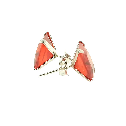 Aros Cuadrados de Zircón Rojo – Plata Italiana 925