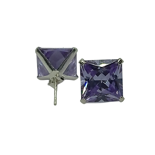 Aros Zircón Violeta Cuadrado – Plata Italiana 925